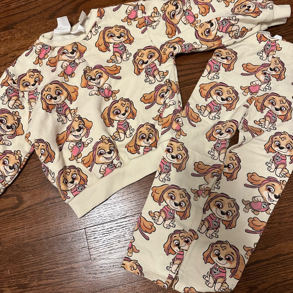 Kids Pajamas with Cartoon Print - Cream and Pink